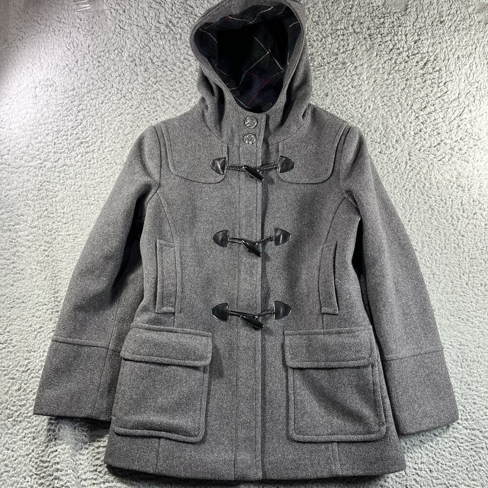 St. John's Bay Women's Petite Medium Wool Cashmere Blend Hooded Duffle Coat Gray - Picture 1 of 8